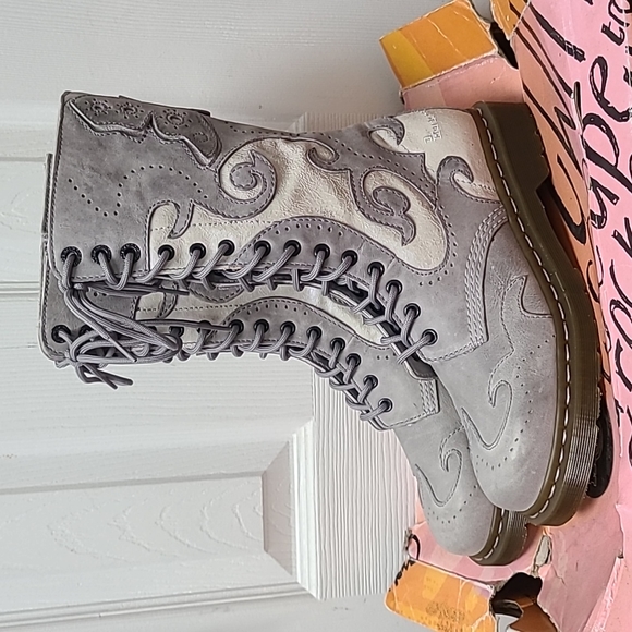 Dr. Martens Shoes - RARE Dr Martens Adina Light Grey Bianco Pearl 14-eye boots